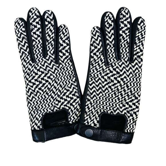 New Rag & Bone Houndstooth Black White Lambskin Beacon Gloves Size 6.5 - Picture 2 of 7